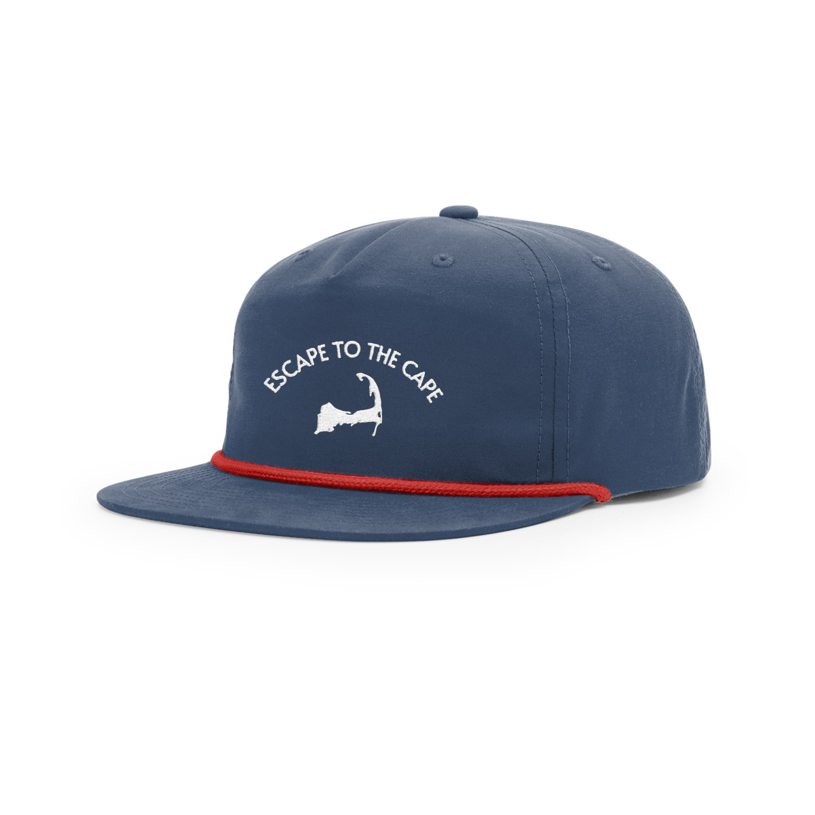 Navy blue cap with 'Escape to the Cape' text and logo on a white background