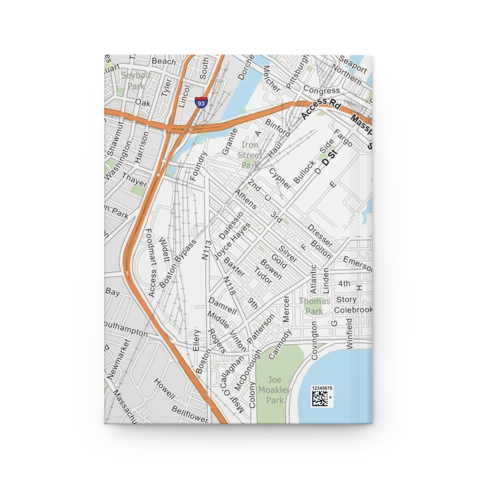 Notebook cover with a map design on a white background